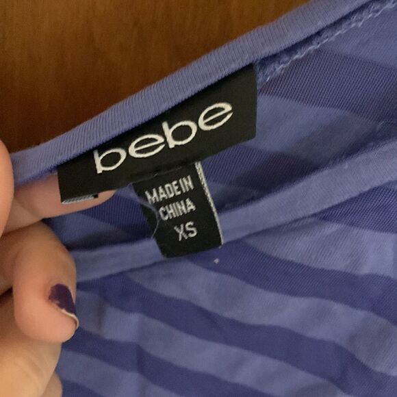 Bebe GUC blue with mesh stripes oversized neck short sleeve top Size XS - Picture 2 of 4